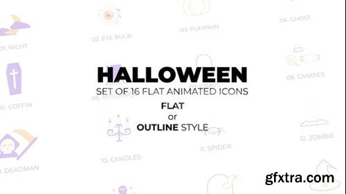 Videohive Halloween - Set of 16 Animated Icons Flat or Outline style 54186866