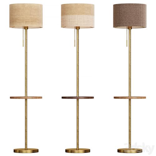 Floor lamp with textile lampshade and table