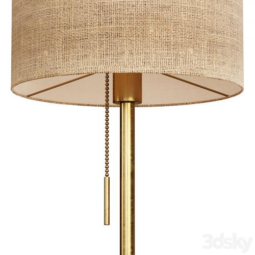 Floor lamp with textile lampshade and table