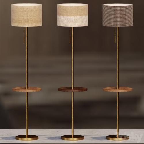 Floor lamp with textile lampshade and table