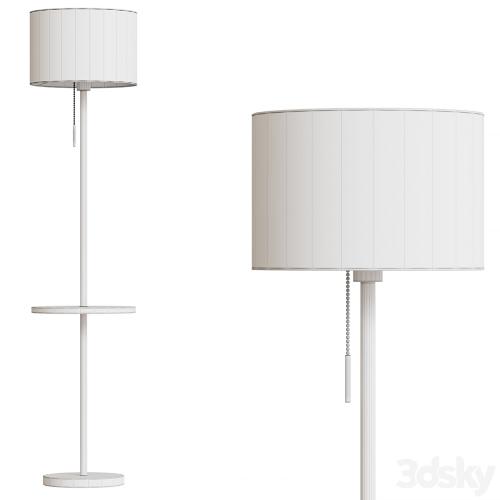 Floor lamp with textile lampshade and table