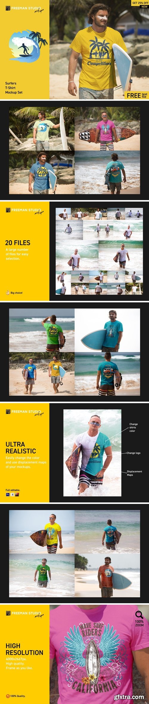 Surfers T-Shirt Mock-Up Set Q4D95UW