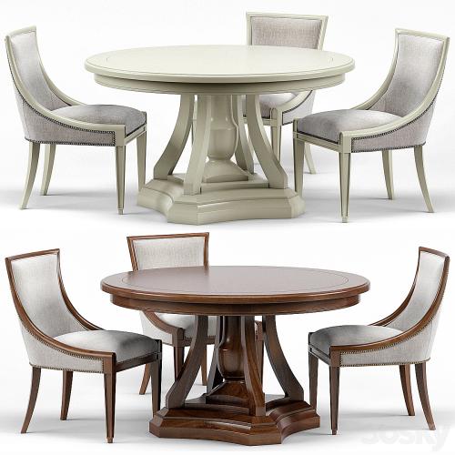 Stockton Ivory Lacquered Dining Chair, Maxime French Round Dining Table