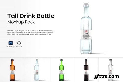 Tall Rectangular Liquor Bottle Mockup Pack WRHCJUR