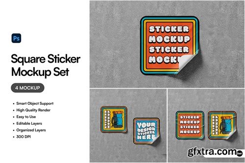 Square Sticker Mockup Set 6APNTZY