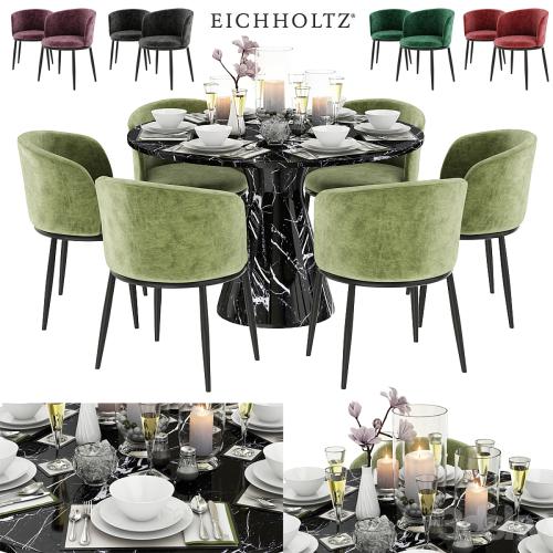 EICHHOLTZ Dining Table Turner 110660 110661 &amp; Chair Filmore 111994 111995 111996 111997 111994 &amp; D&eacute;cor set