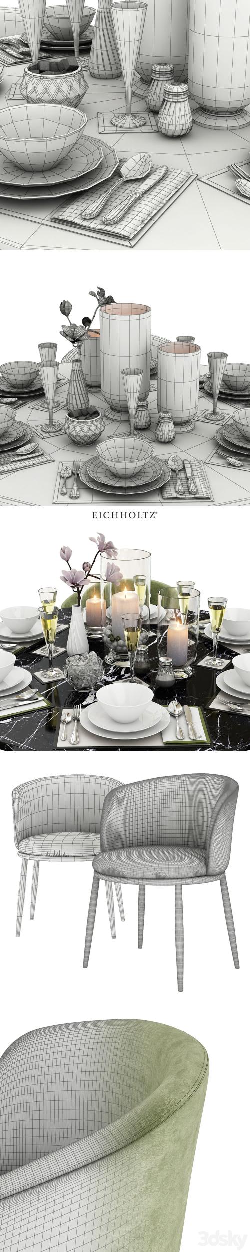 EICHHOLTZ Dining Table Turner 110660 110661 &amp; Chair Filmore 111994 111995 111996 111997 111994 &amp; D&eacute;cor set