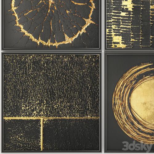 Luxury collection of black gold modern paintings, frame, wall decor, decoration, decor, frame, baguette. Set of 12