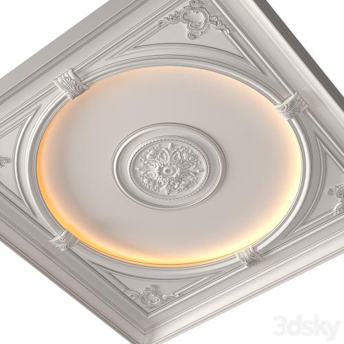 Coffered round illuminated ceiling in a classic style.Modern coffered illuminated ceiling Set