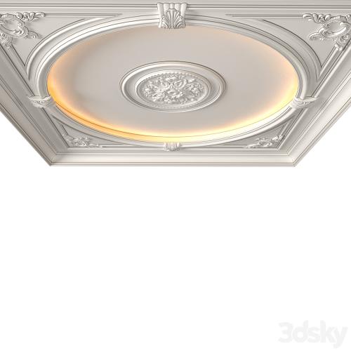 Coffered round illuminated ceiling in a classic style.Modern coffered illuminated ceiling Set