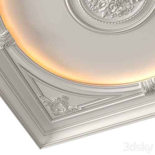 Coffered round illuminated ceiling in a classic style.Modern coffered illuminated ceiling Set