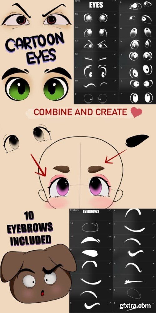 Procreate Cartoon Eyes Stamp and Eyebrow