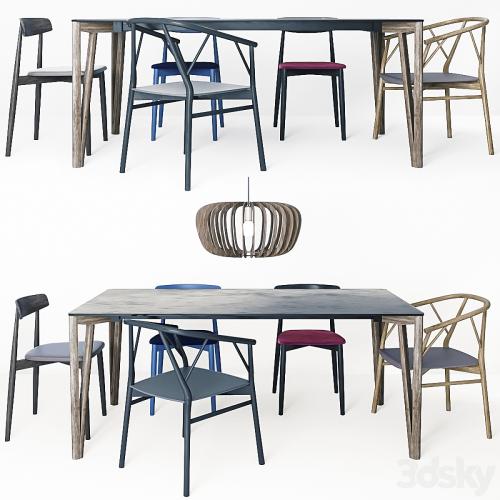 Miniforms Decapo table + Claretta & Valerie chair + Coraline lamp