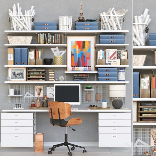 Collection of office furniture. Table with chair and stationery 10