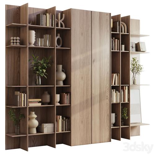 wooden Shelves Decorative With Plants and Book - Wooden Rack 09