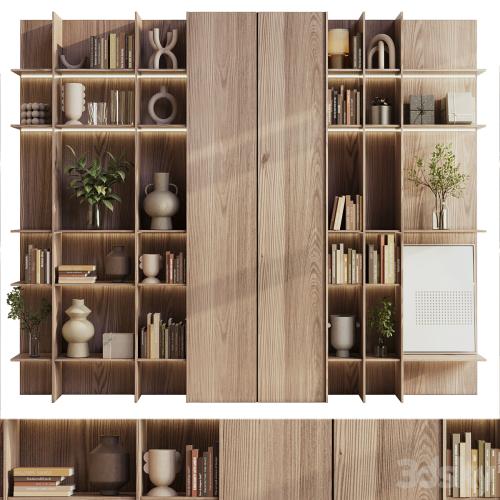 wooden Shelves Decorative With Plants and Book - Wooden Rack 09