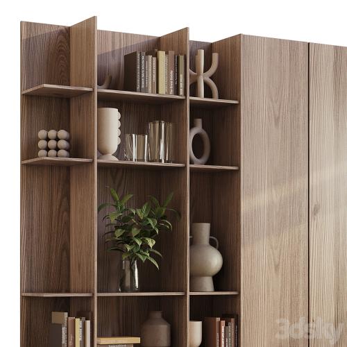 wooden Shelves Decorative With Plants and Book - Wooden Rack 09