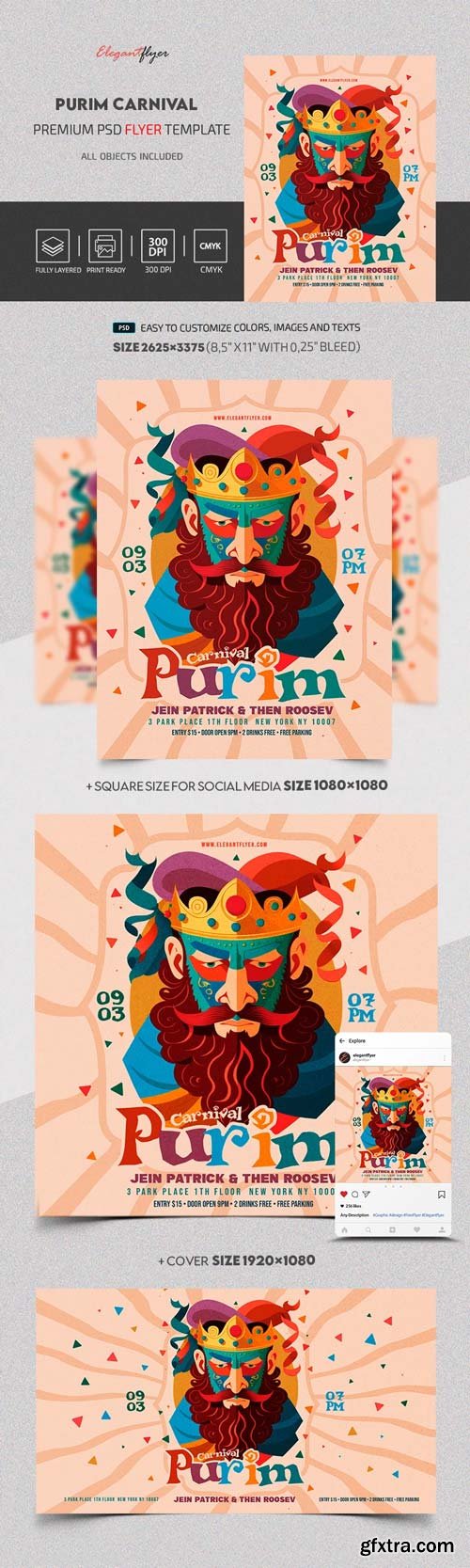 Purim Carnival - Premium Flyer template (PSD)