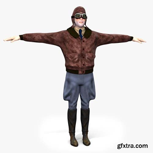 CgTrader - Flyboy Barnstorm Pilot - aviator - Low poly - STATIC NOT rigged VR / AR / low-poly 3d model