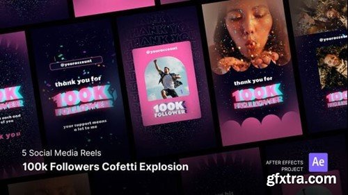 Videohive Social Media Reels - 100k Followers Confetti Explosion After Effects Project Files 54270419