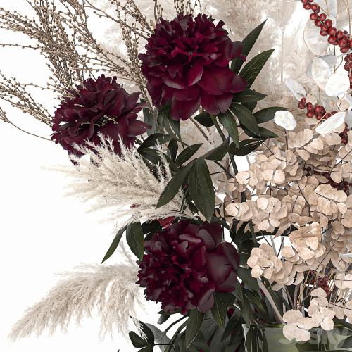 Bouquet 235. Dried flowers, pampas grass, moonflower, branches, reeds, luxury vase, decor, white, peony, Ilex, Holly, SOLIDAGO