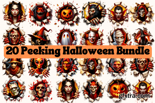 CreativeFabrica  - Peeking Halloween Creatures PNG Bundle