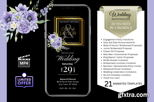 CreativeFabrica  - Wedding Invitations - Purple (Black Background) Bundle