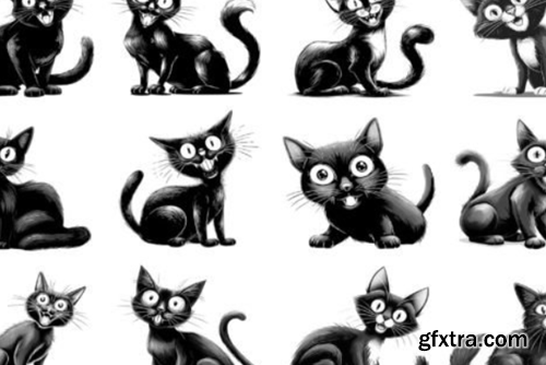 100+ Procreate Funny Black Cat Stamps