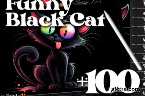 100+ Procreate Funny Black Cat Stamps