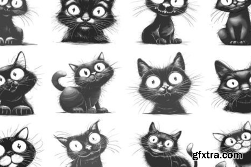 100+ Procreate Funny Black Cat Stamps