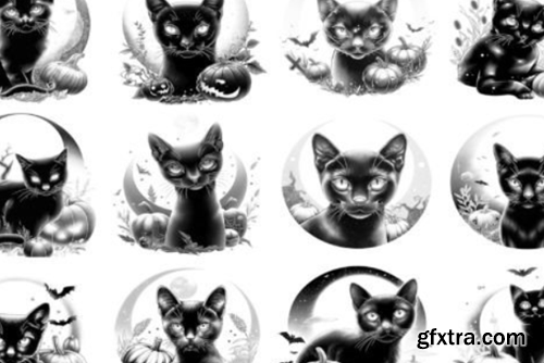 100+ Procreate Black Cat with Moon Stamp