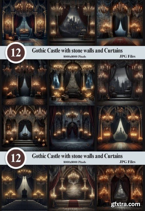 Gothic Castle with Curtains Backdrops