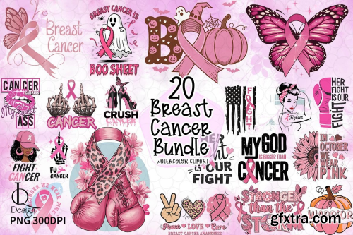 CreativeFabrica  - Breast Cancer Clipart PNG Bundle