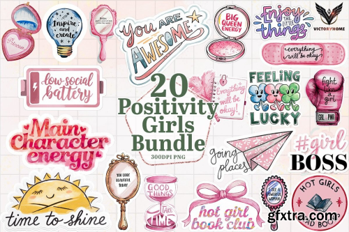 CreativeFabrica  - Positivity Girls Clipart PNG Bundle