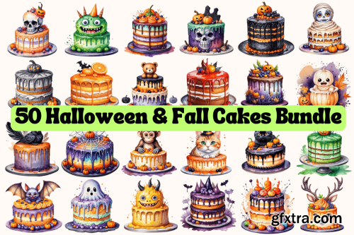 CreativeFabrica  - Halloween and Fall Cakes Clipart Bundle