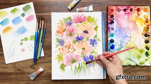 Letting Go of Your Stress: Wet On Wet Watercolor Floral Bouquet