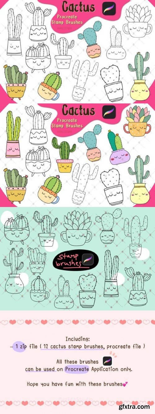 Cute Cactus Stamp Brushes for Procreate