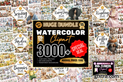 CreativeFabrica  - Beautiful Watercolor Clipart Huge Bundle