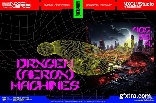 Nexiom Font Family - Y2k Cyberpunk Mecha Font KLY3KYC