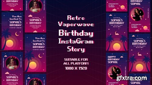 Videohive Gradient Retro Vaporwave Birthday Instagram Stories 54451851