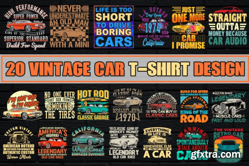 CreativeFabrica  - Car T-Shirt Design Vintage Retro Bundle