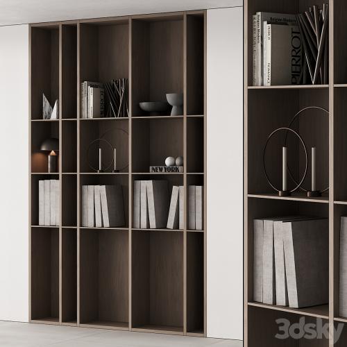 202 bookcase and rack 05 wooden with decor 01