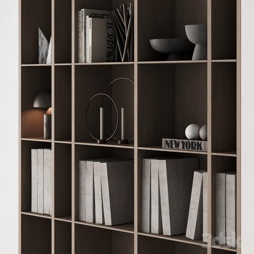 202 bookcase and rack 05 wooden with decor 01