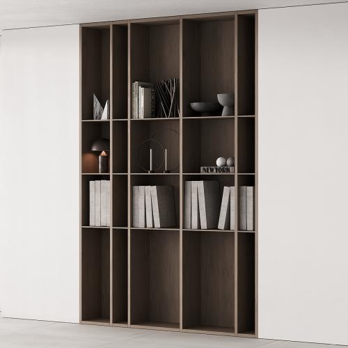 202 bookcase and rack 05 wooden with decor 01