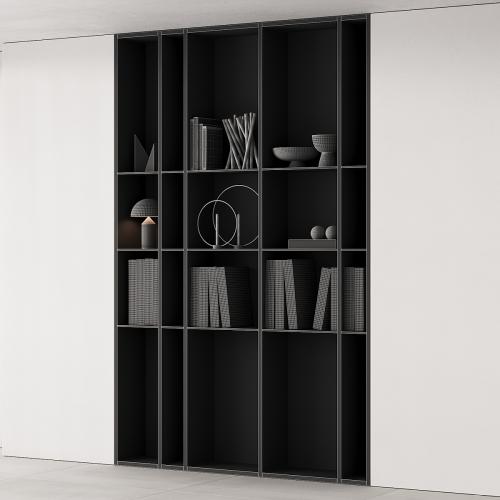 202 bookcase and rack 05 wooden with decor 01