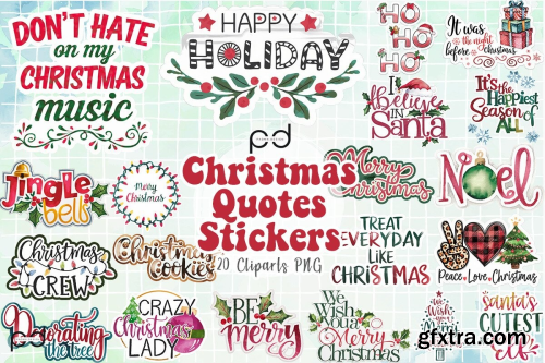 CreativeFabrica  - Christmas Quotes Stickers Clipart PNG Bundle