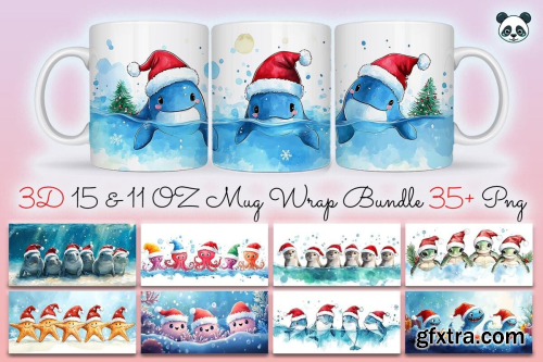 CreativeFabrica  - Christmas Sea Animals Mug Wrap Bundle