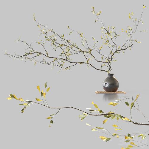 Plum branch in flower arrangement vase