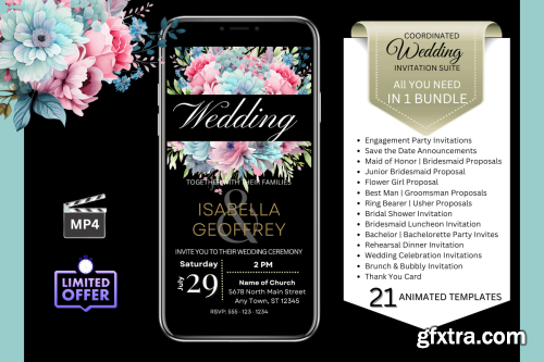 CreativeFabrica  - Wedding Invitations - Blue and Pink (Black Background) Bundle