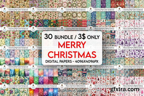 CreativeFabrica  - Merry Christmas Digital Paper Bundle